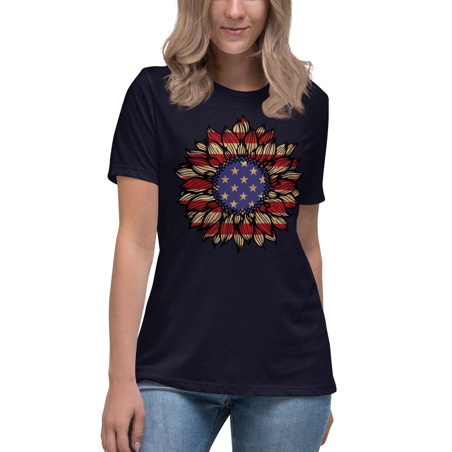 Patriotic Sunflower Women's Relaxed T-Shirt