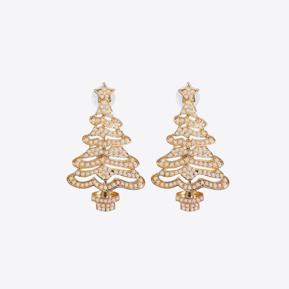 Rhinestone Alloy Christmas Tree Earrings