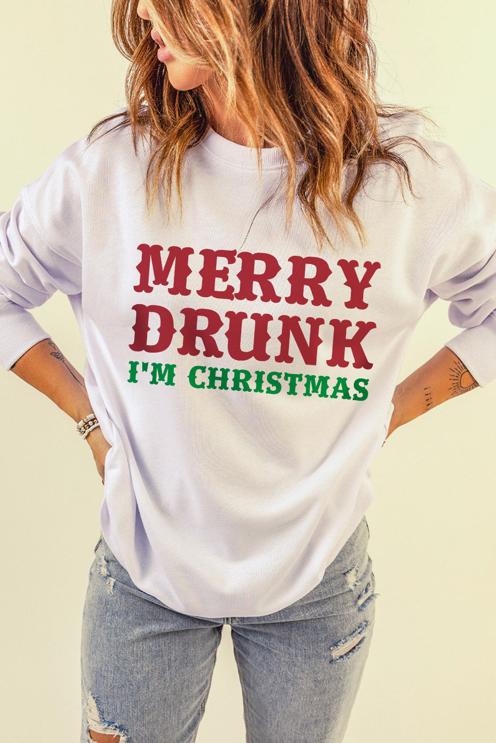 Merry Drunk I'm Christmas Dropped Shoulder Sweatshirt