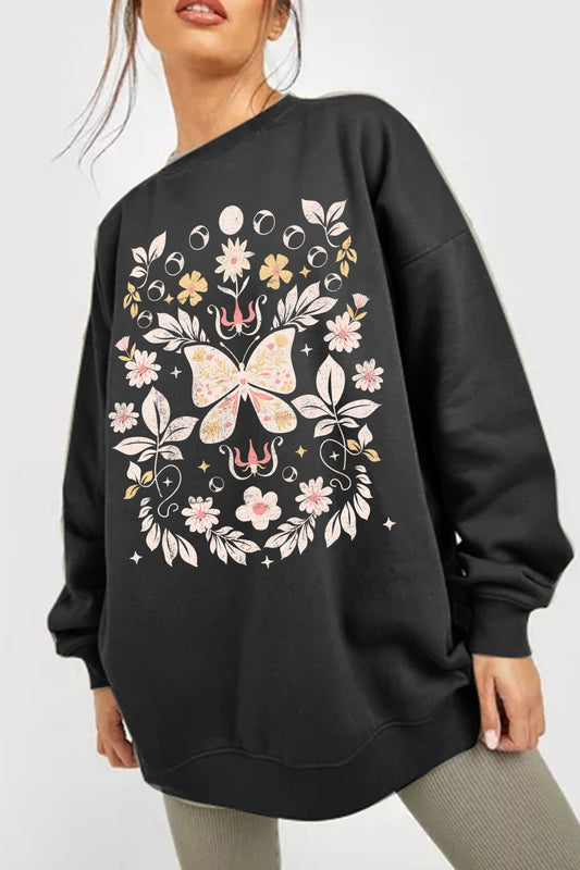 Simply Love Flower and Butterfly Graphic Sweatshirt