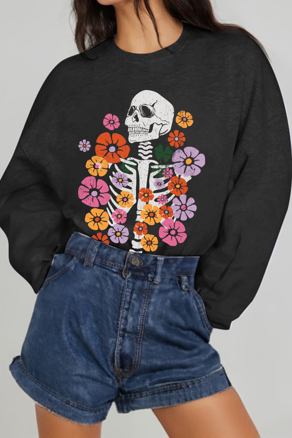 Simply Love Flower Skeleton Graphic Sweatshirt