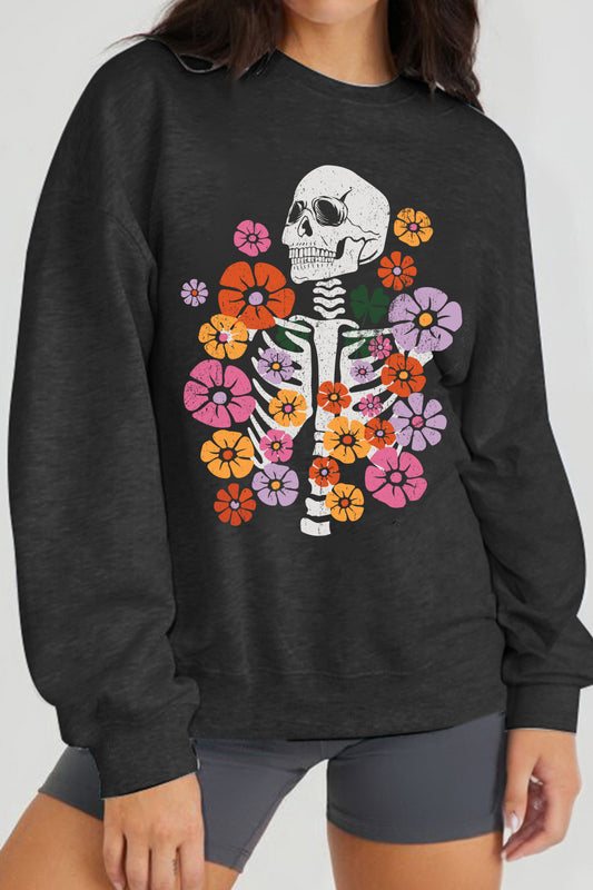 Simply Love Flower Skeleton Graphic Sweatshirt