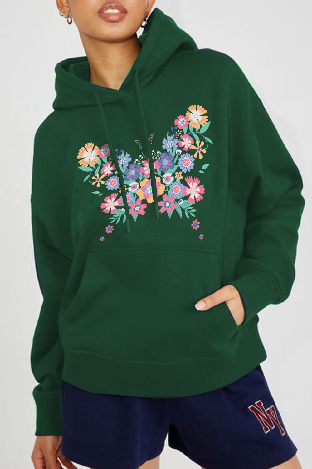 Simply Love Floral Butterfly Graphic Hoodie