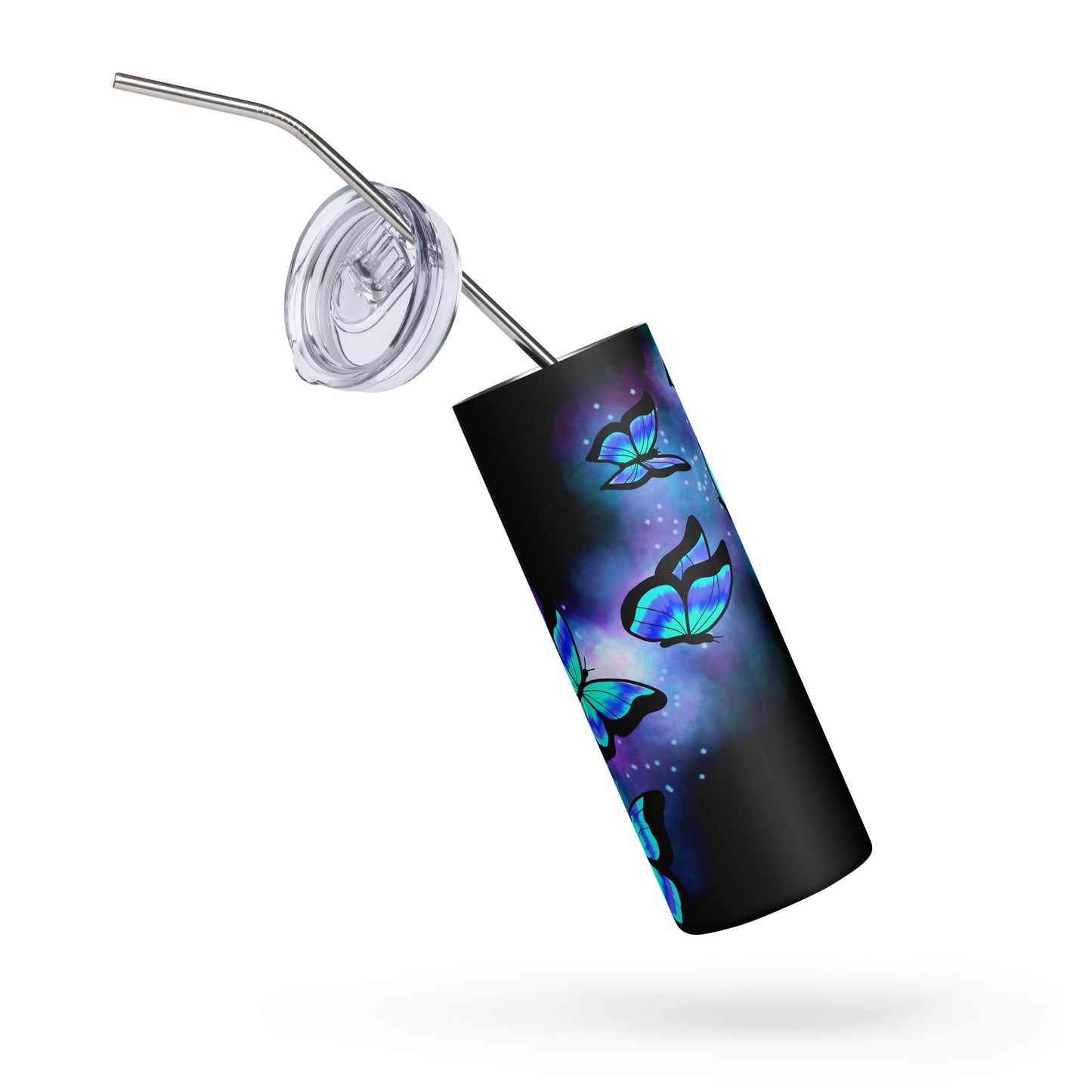 Blue Glow Butterfly Stainless steel tumbler