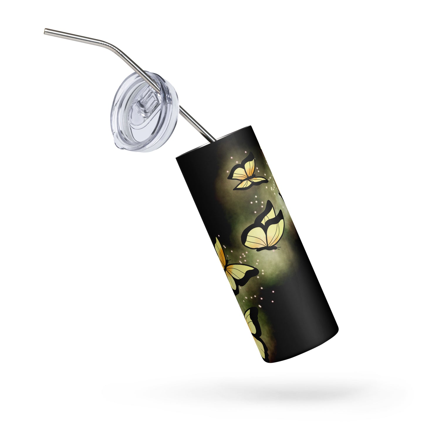 Yellow Glow Butterfly Stainless steel tumbler