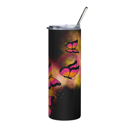 Pink Glow Butterfly Stainless steel tumbler