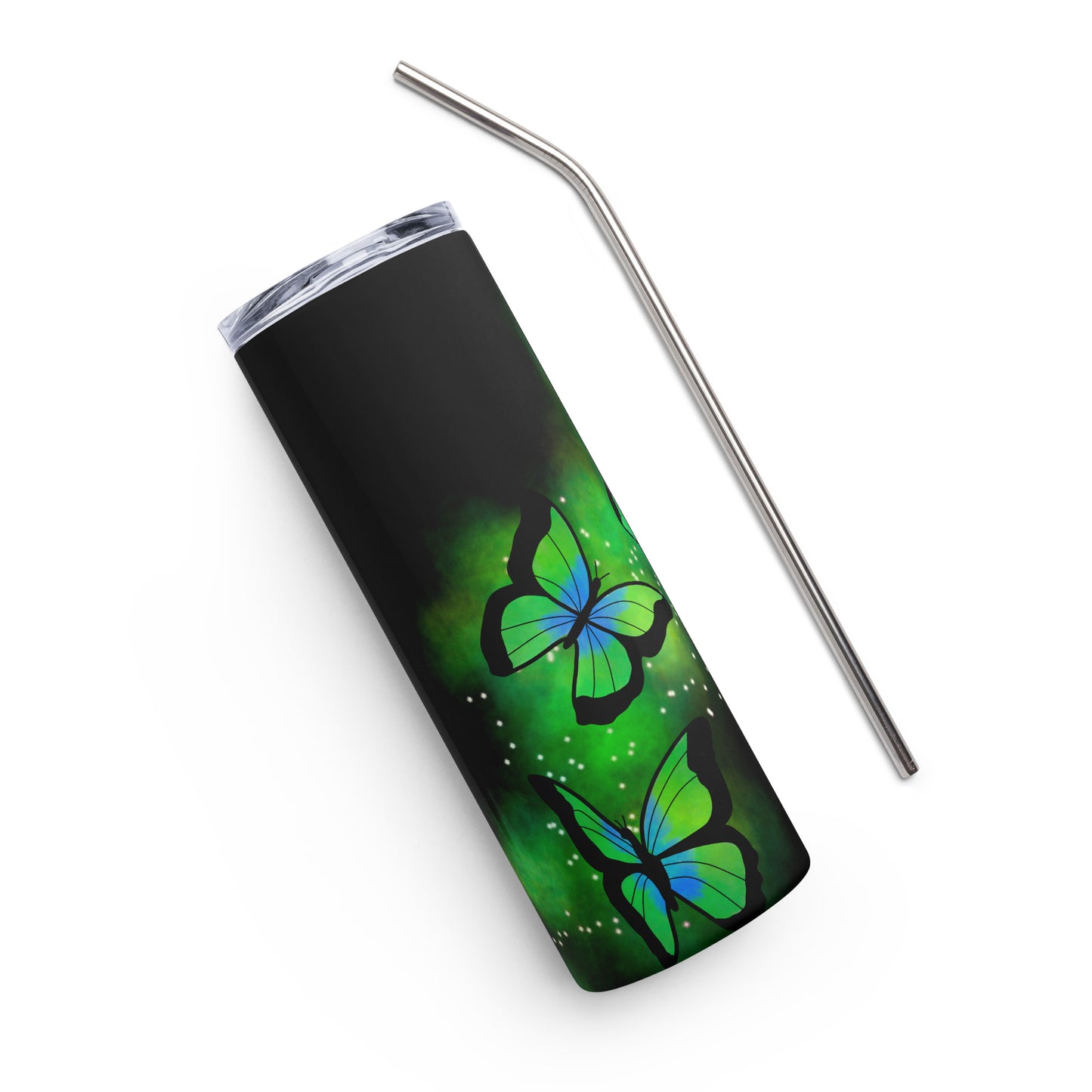 Green Glow Butterfly Stainless steel tumbler