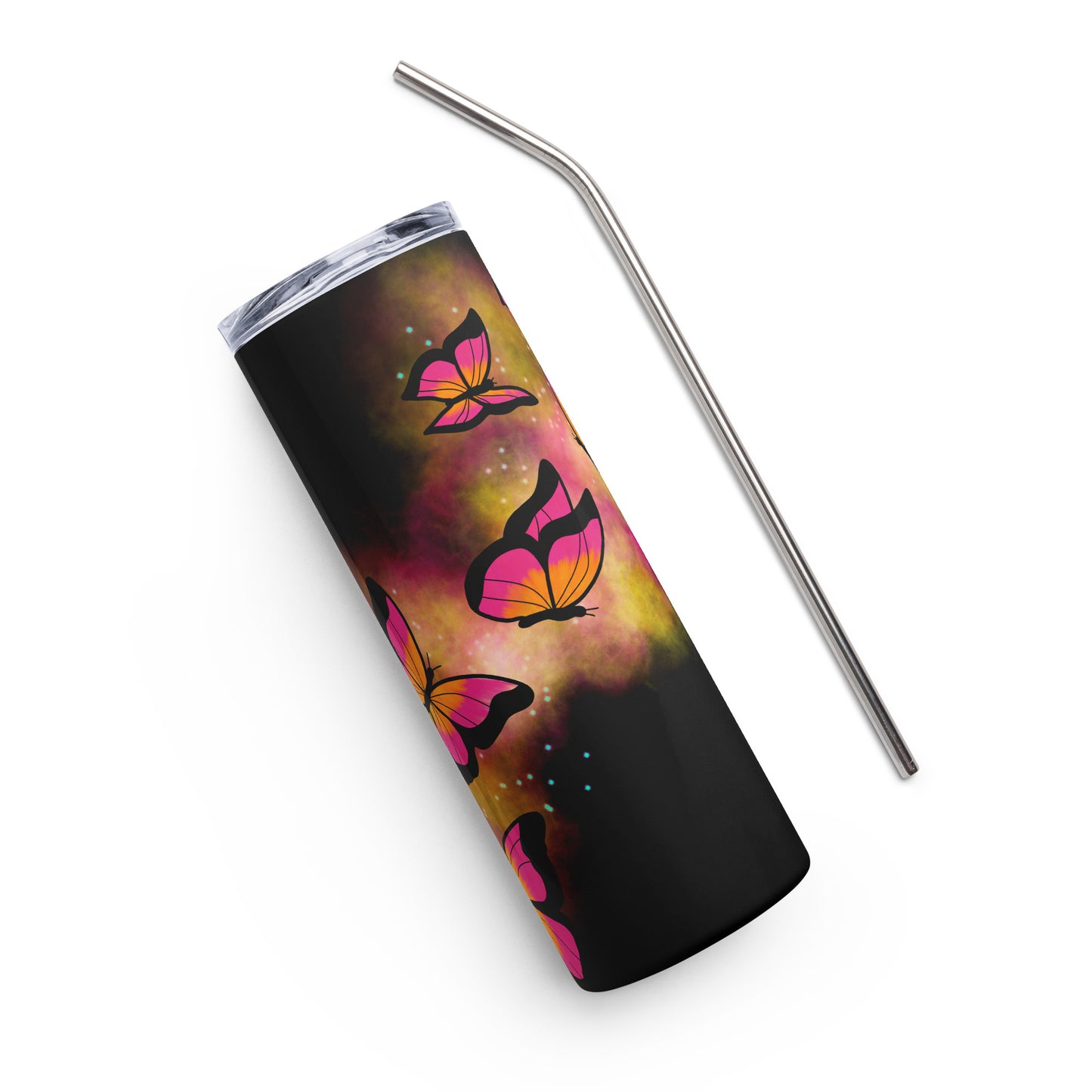 Pink Glow Butterfly Stainless steel tumbler