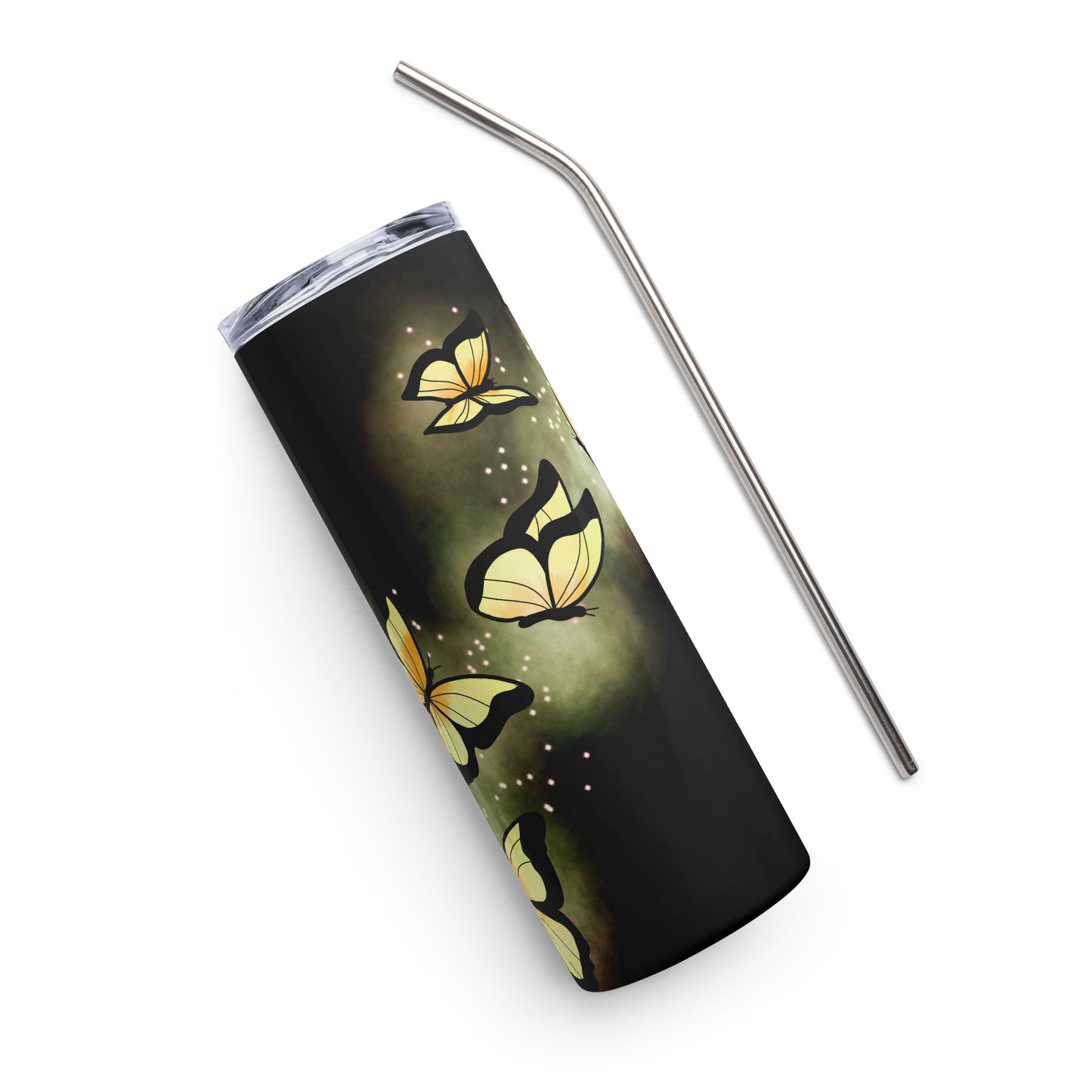 Yellow Glow Butterfly Stainless steel tumbler