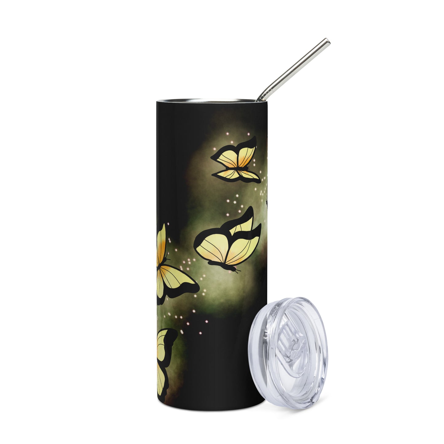 Yellow Glow Butterfly Stainless steel tumbler