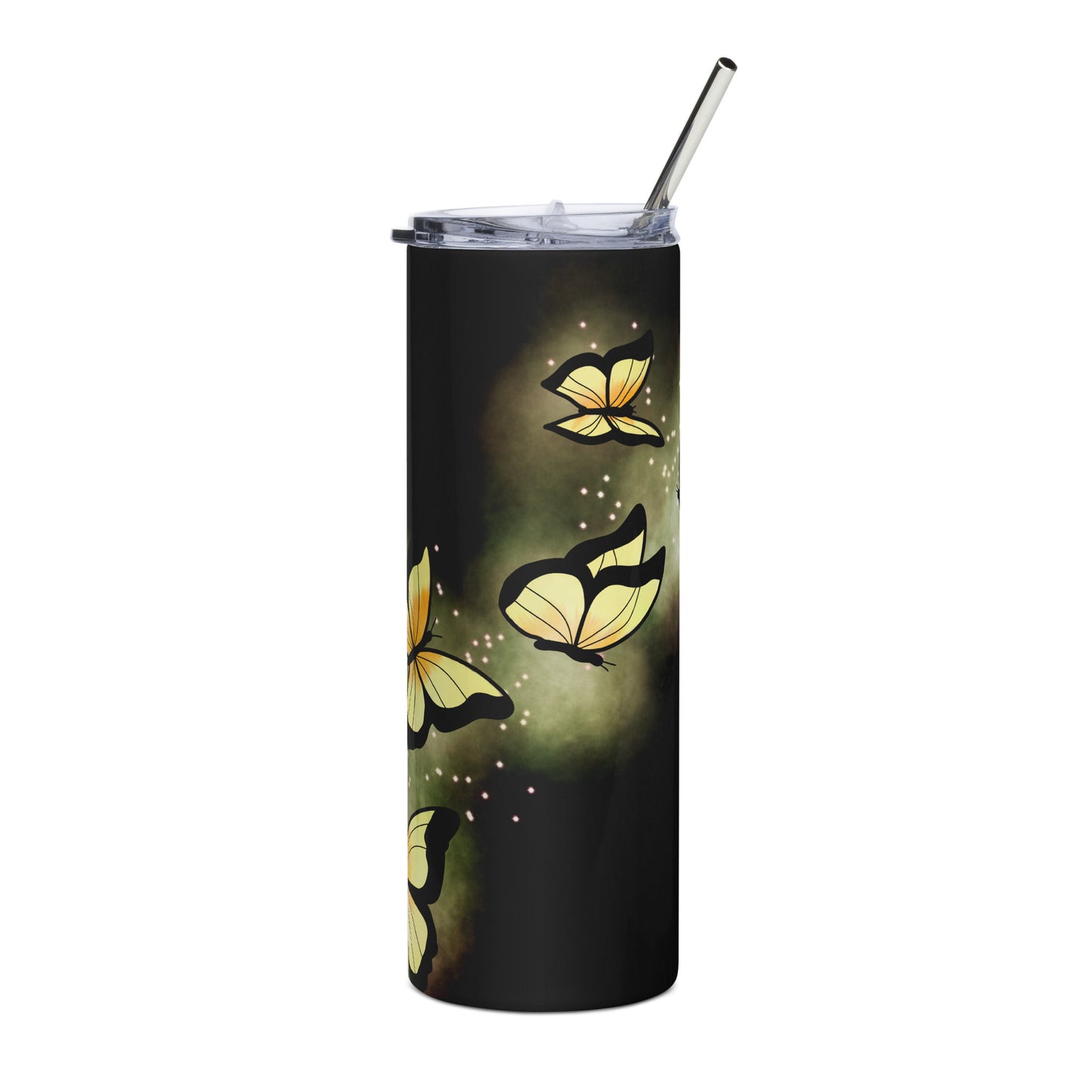 Yellow Glow Butterfly Stainless steel tumbler