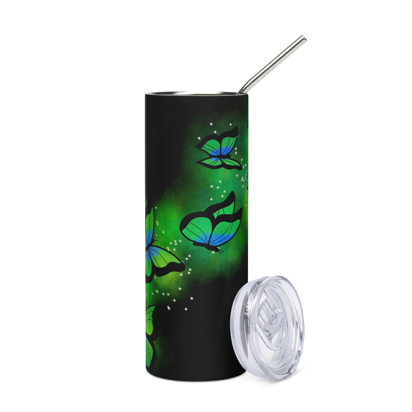 Green Glow Butterfly Stainless steel tumbler