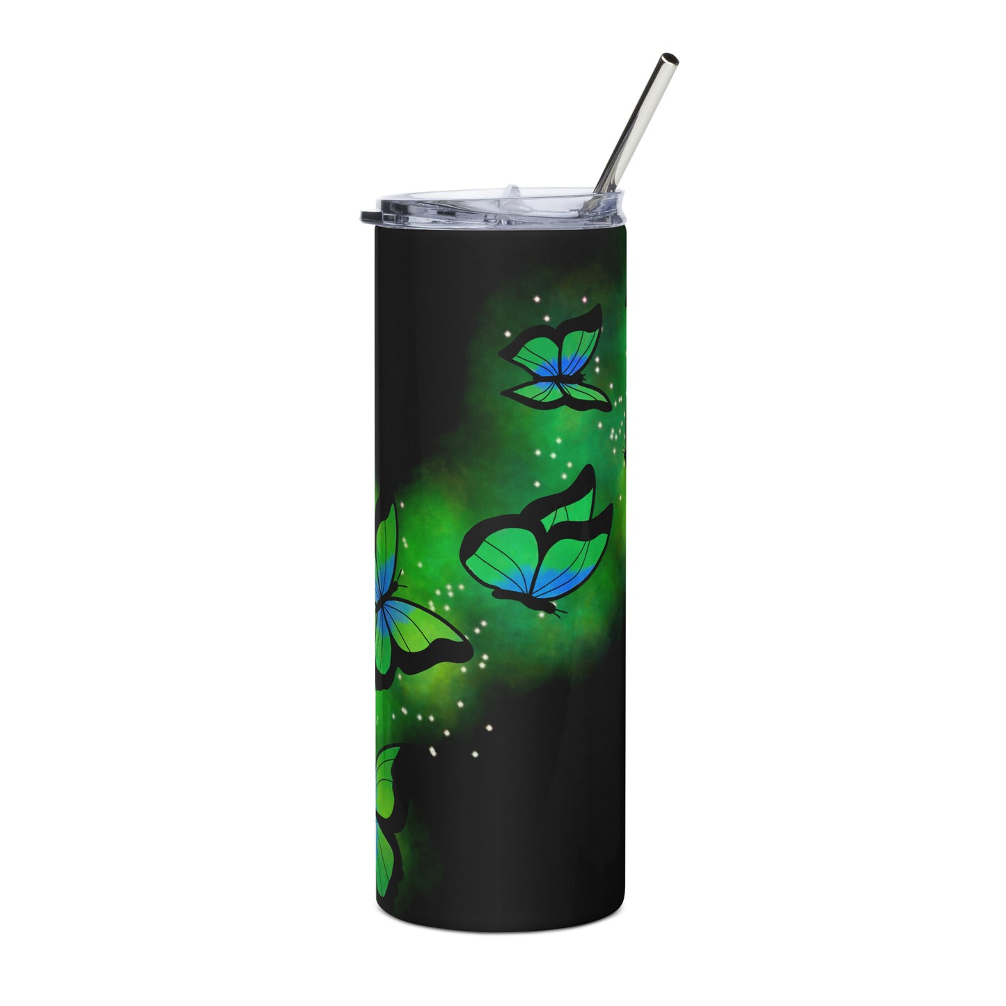 Green Glow Butterfly Stainless steel tumbler