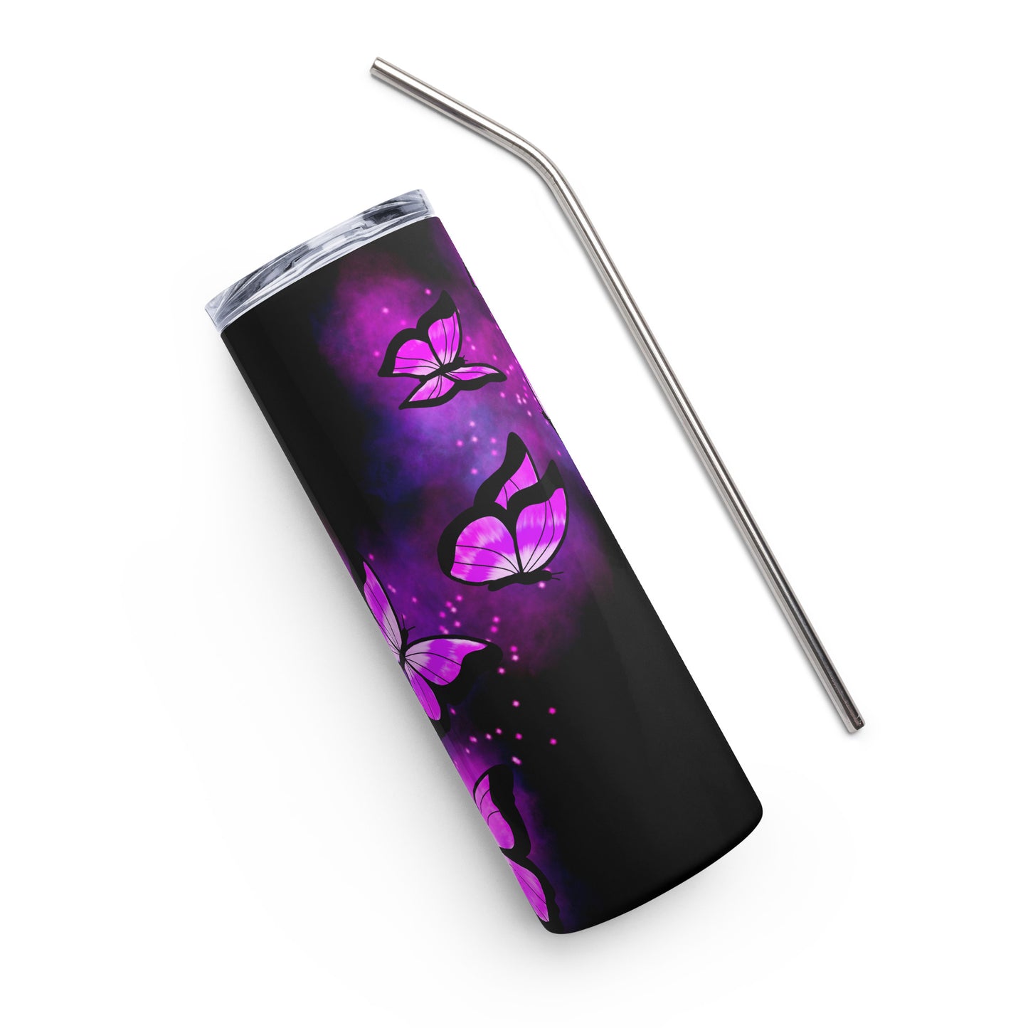 Purple Glow Butterfly Stainless steel tumbler