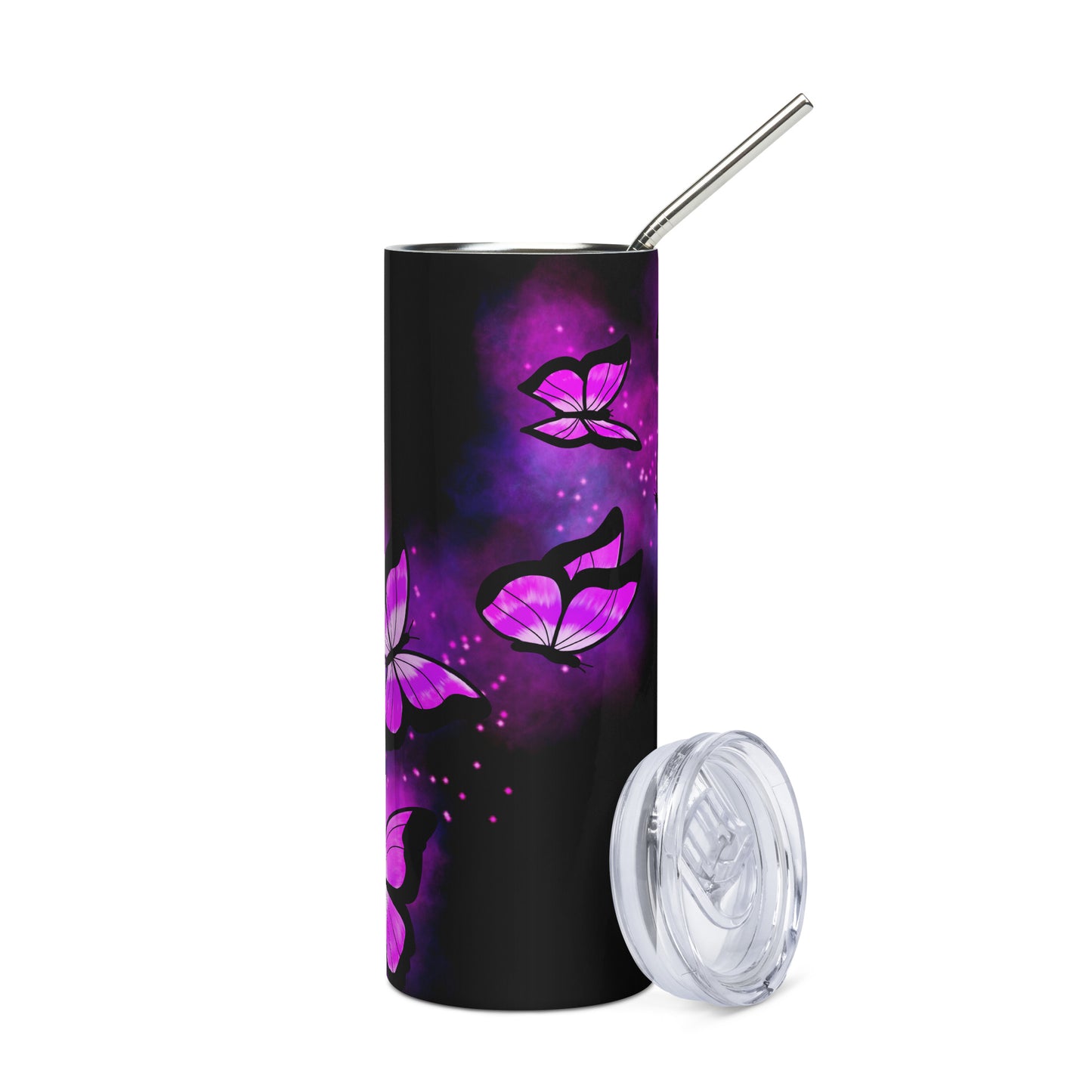 Purple Glow Butterfly Stainless steel tumbler