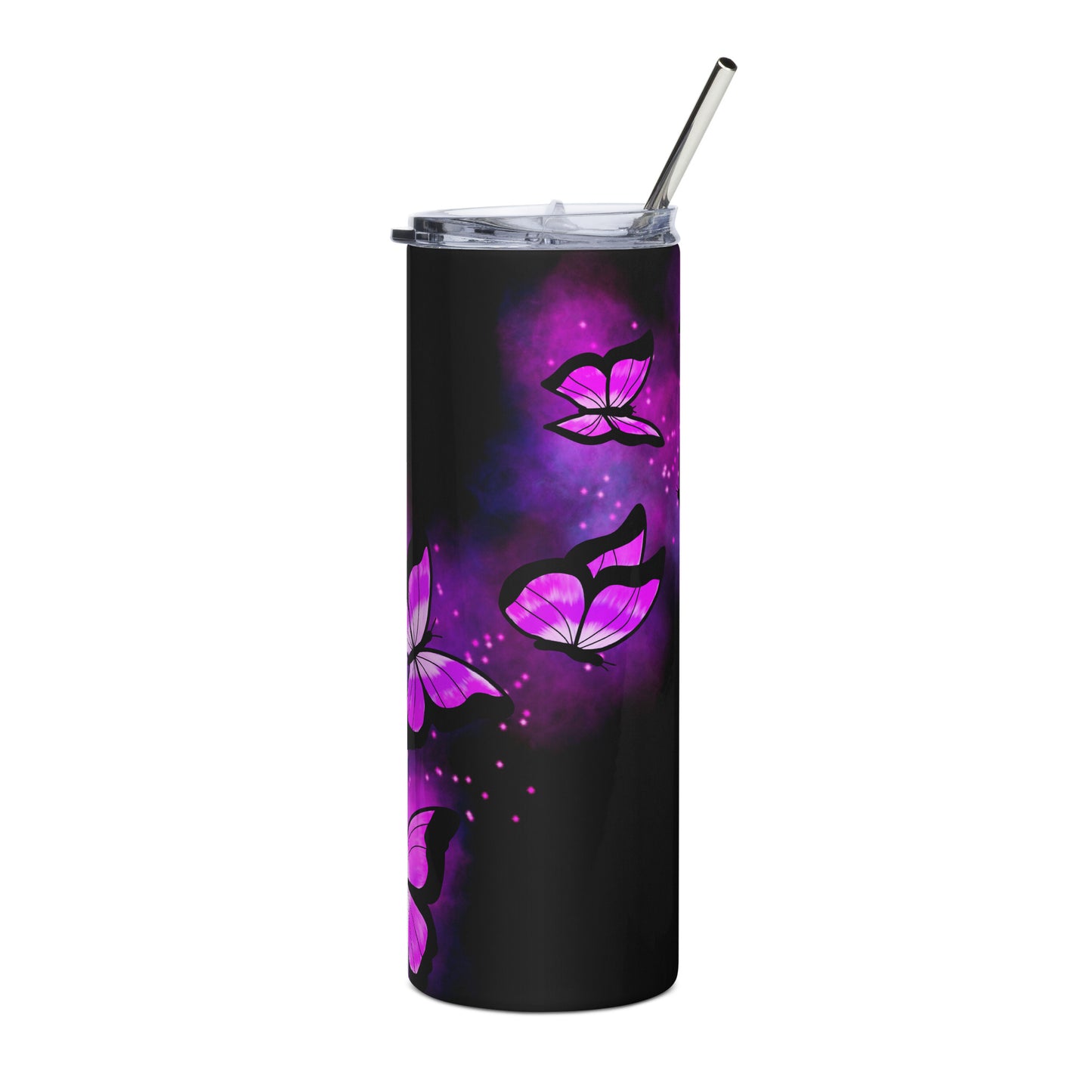 Purple Glow Butterfly Stainless steel tumbler