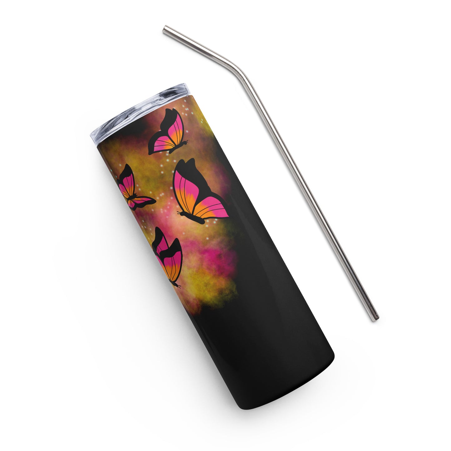 Pink Glow Butterfly Stainless steel tumbler