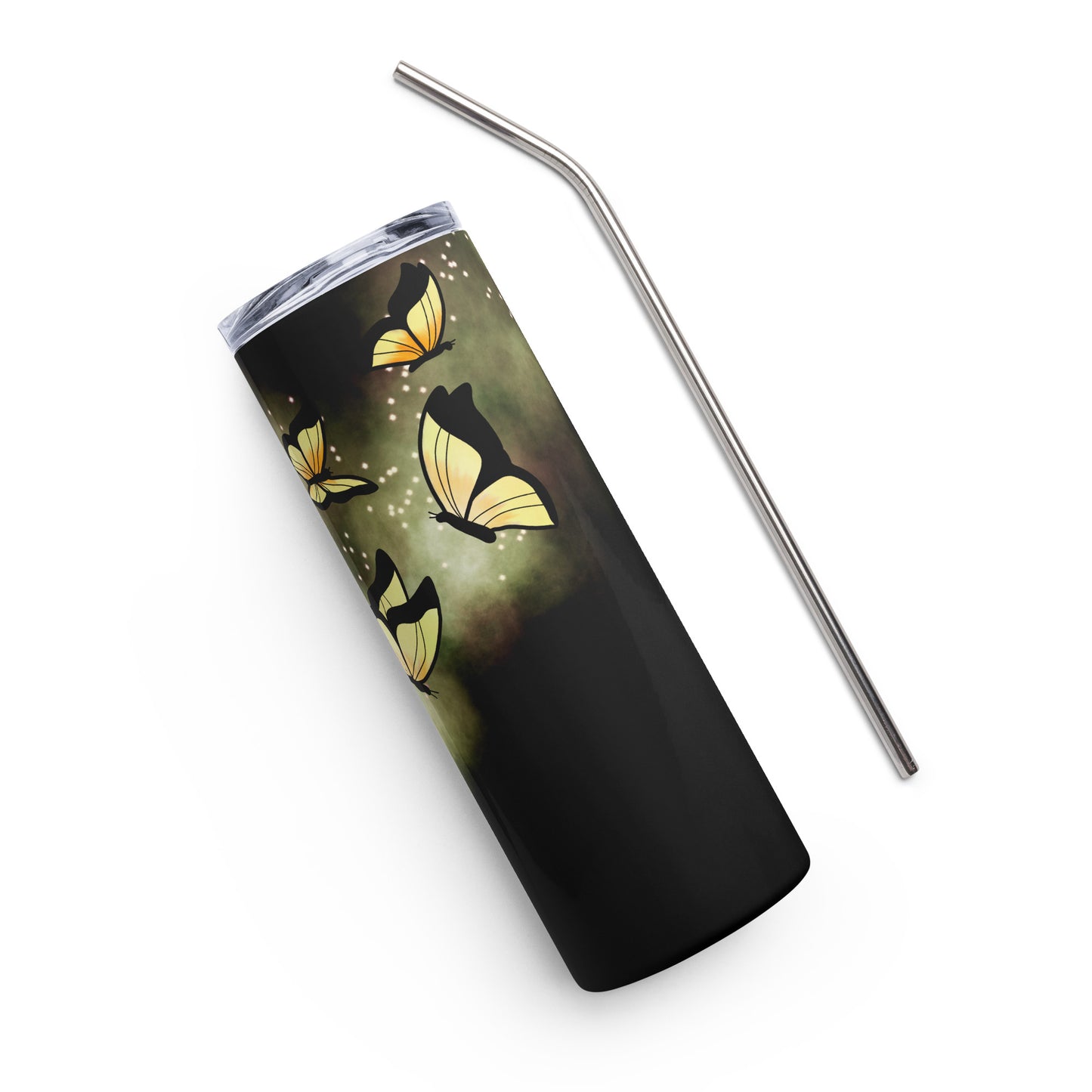 Yellow Glow Butterfly Stainless steel tumbler