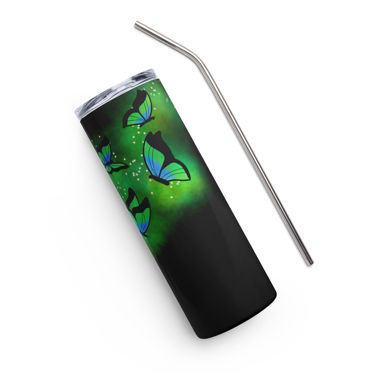 Green Glow Butterfly Stainless steel tumbler