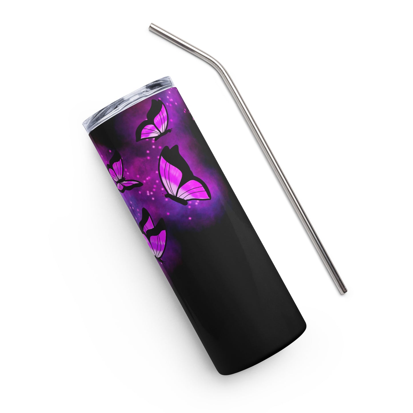 Purple Glow Butterfly Stainless steel tumbler