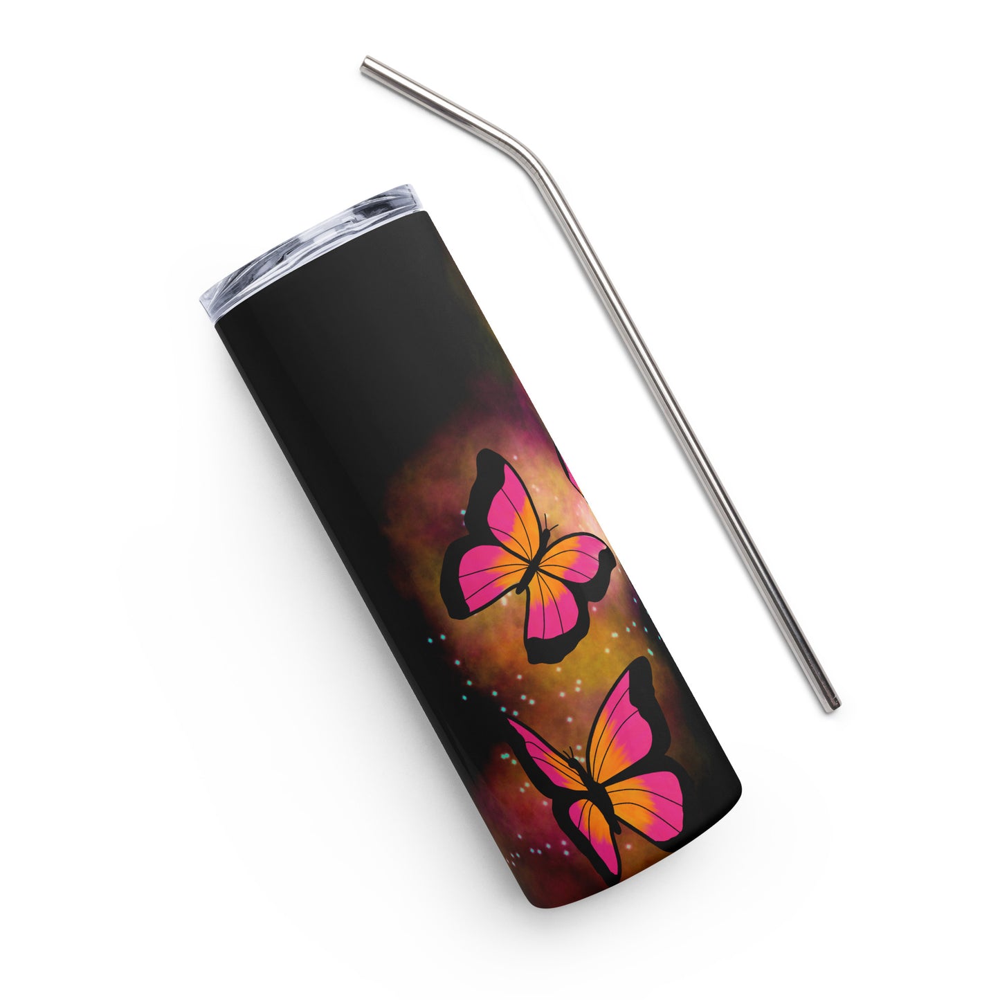 Pink Glow Butterfly Stainless steel tumbler