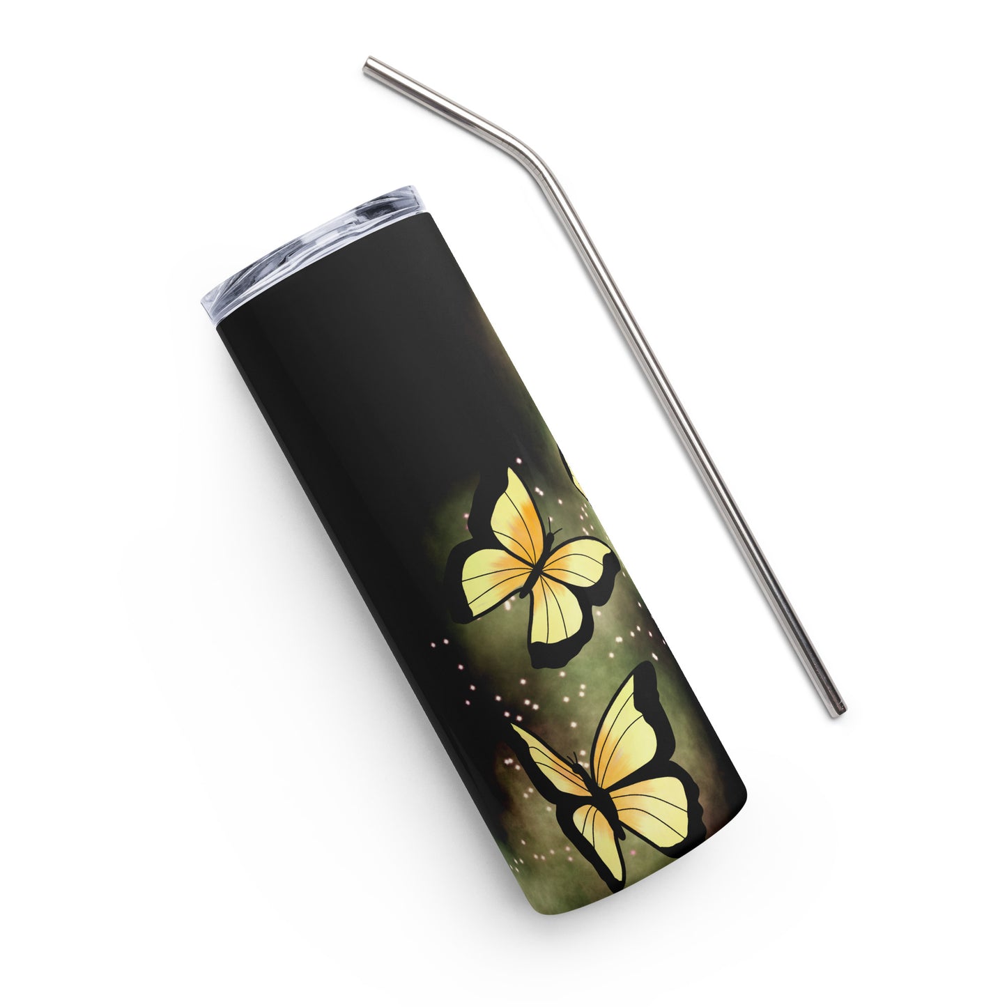 Yellow Glow Butterfly Stainless steel tumbler