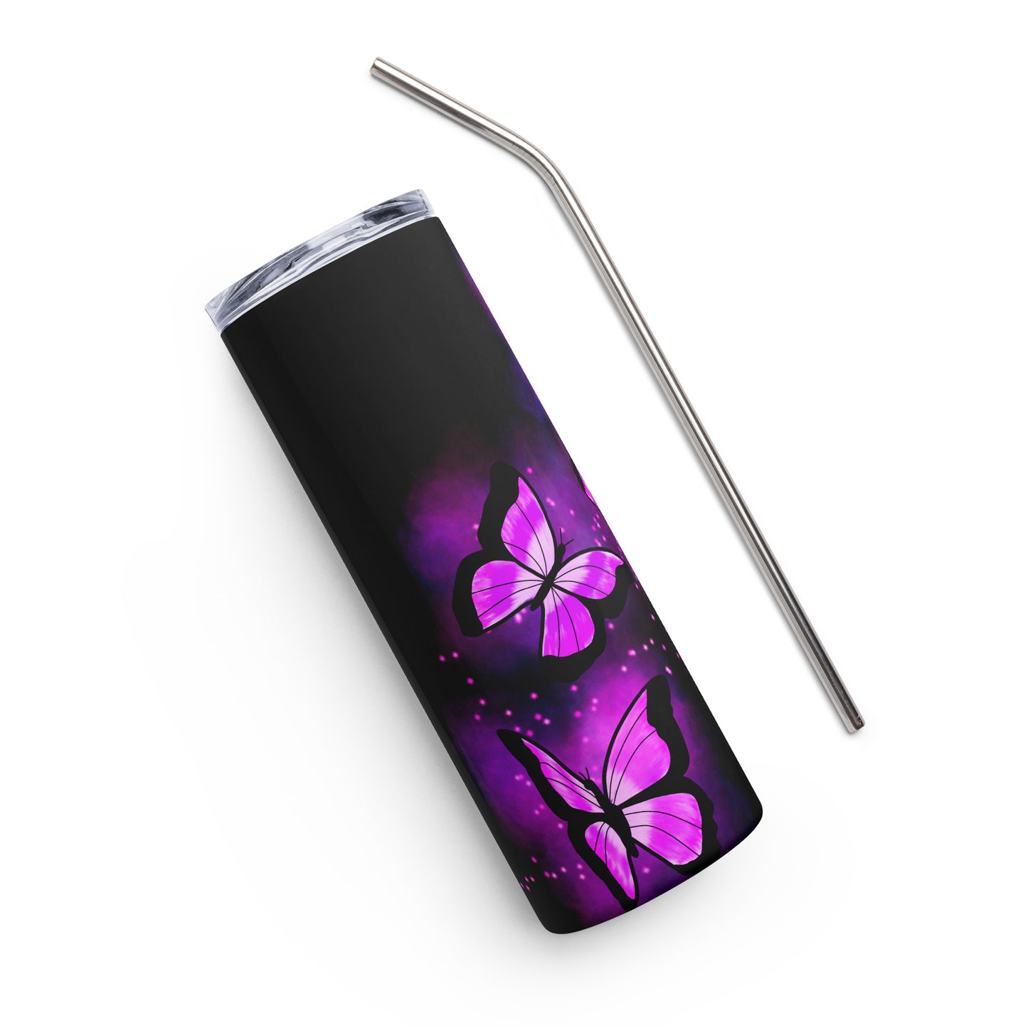 Purple Glow Butterfly Stainless steel tumbler