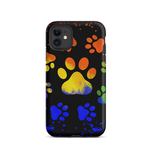 Yellow blue paint spatter dog paw Tough iPhone case