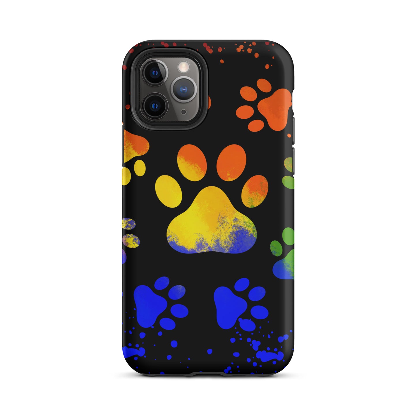 Yellow blue paint spatter dog paw Tough iPhone case