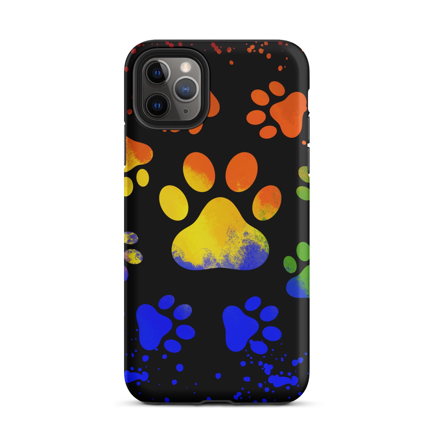 Yellow blue paint spatter dog paw Tough iPhone case