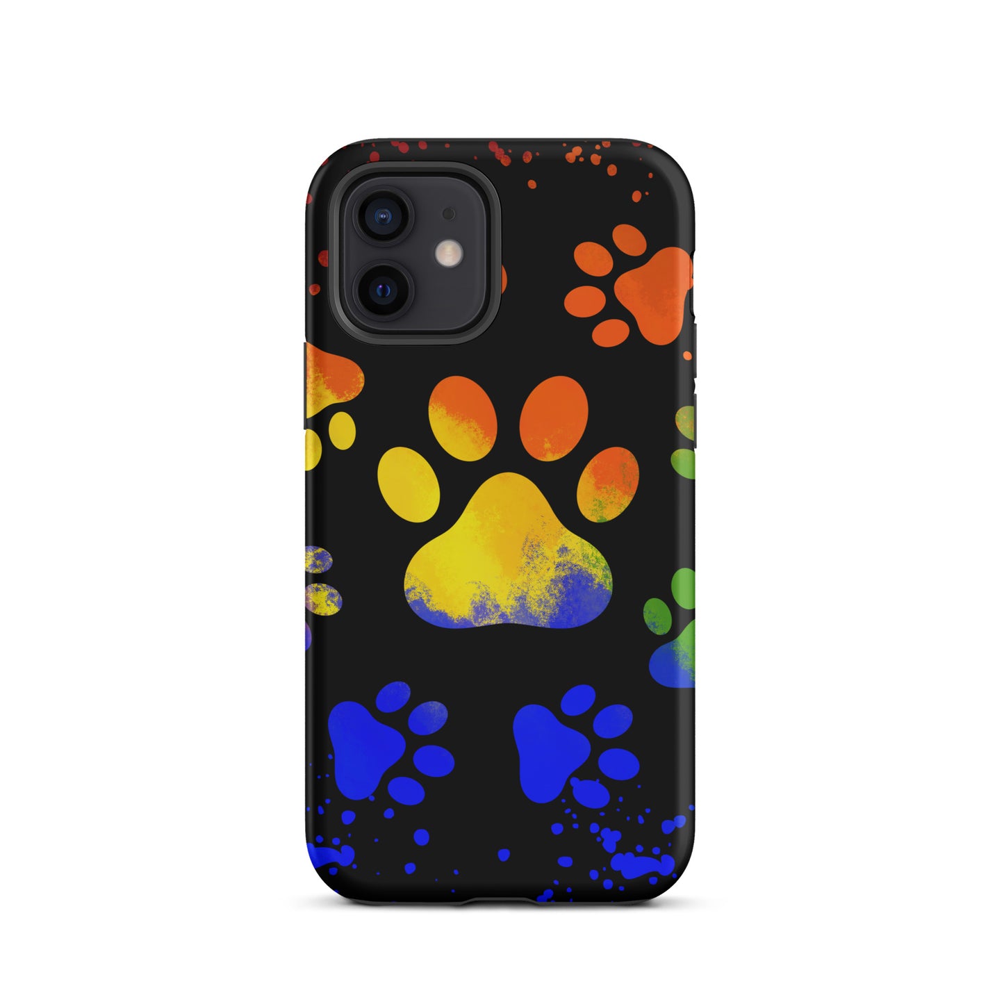 Yellow blue paint spatter dog paw Tough iPhone case