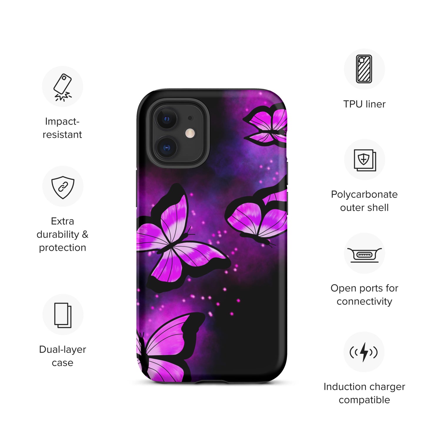 Purple Glow Butterfly Tough iPhone case