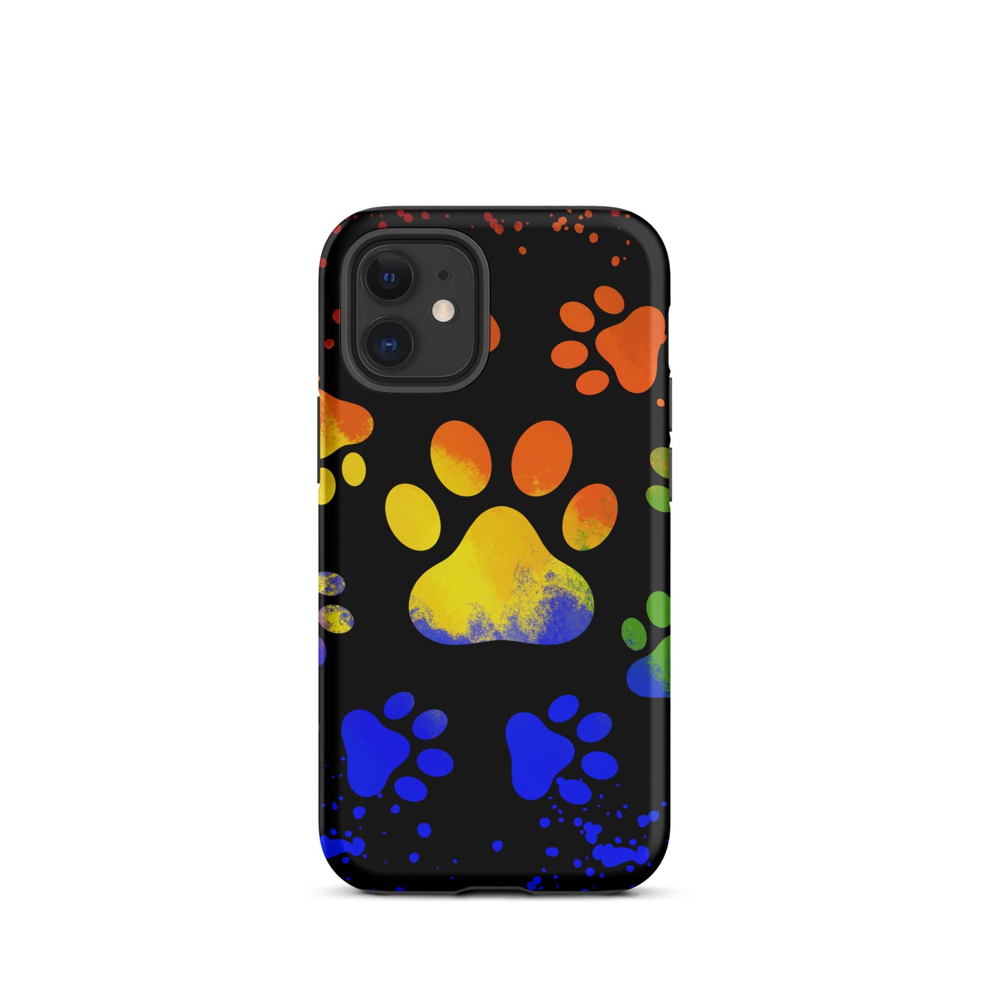 Yellow blue paint spatter dog paw Tough iPhone case