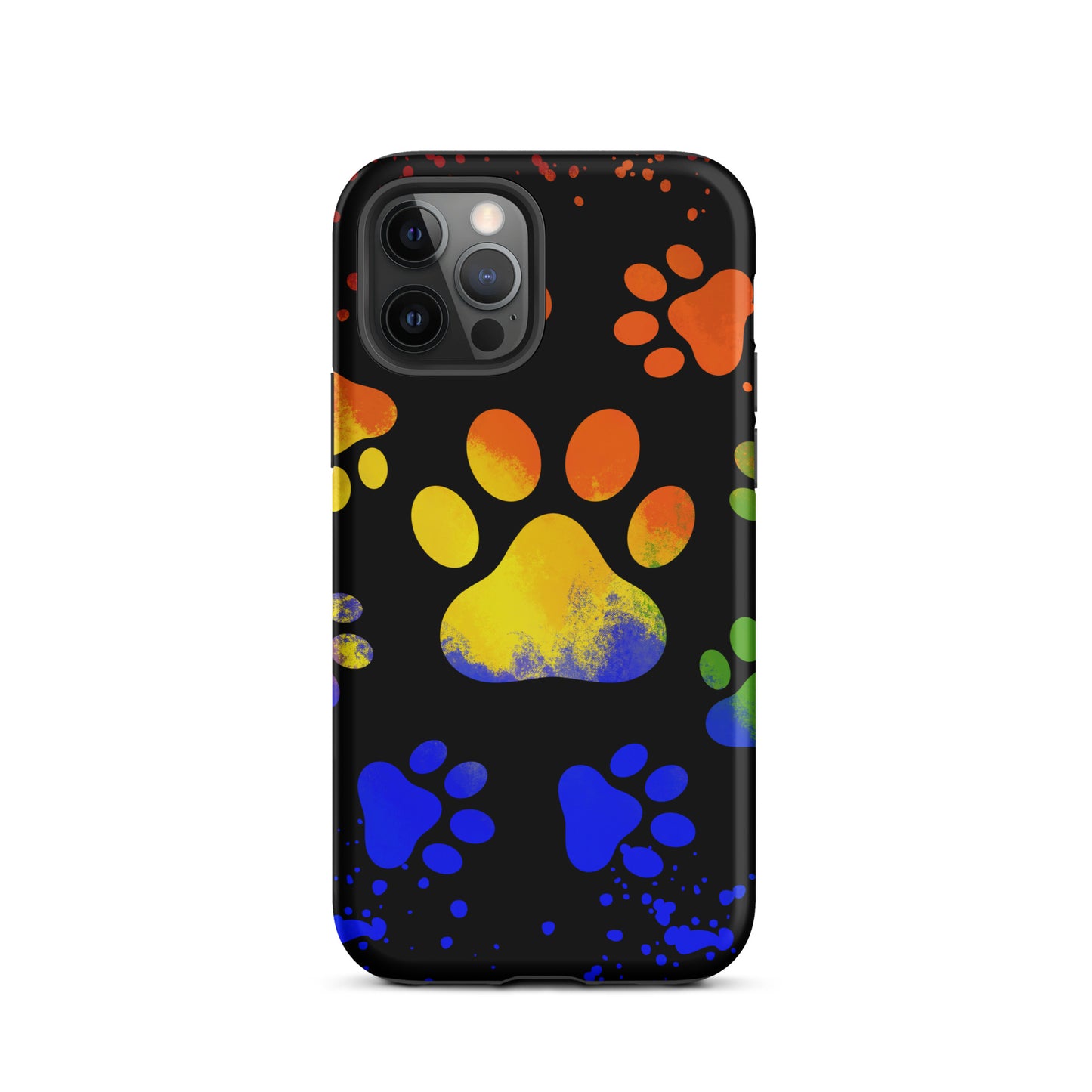 Yellow blue paint spatter dog paw Tough iPhone case