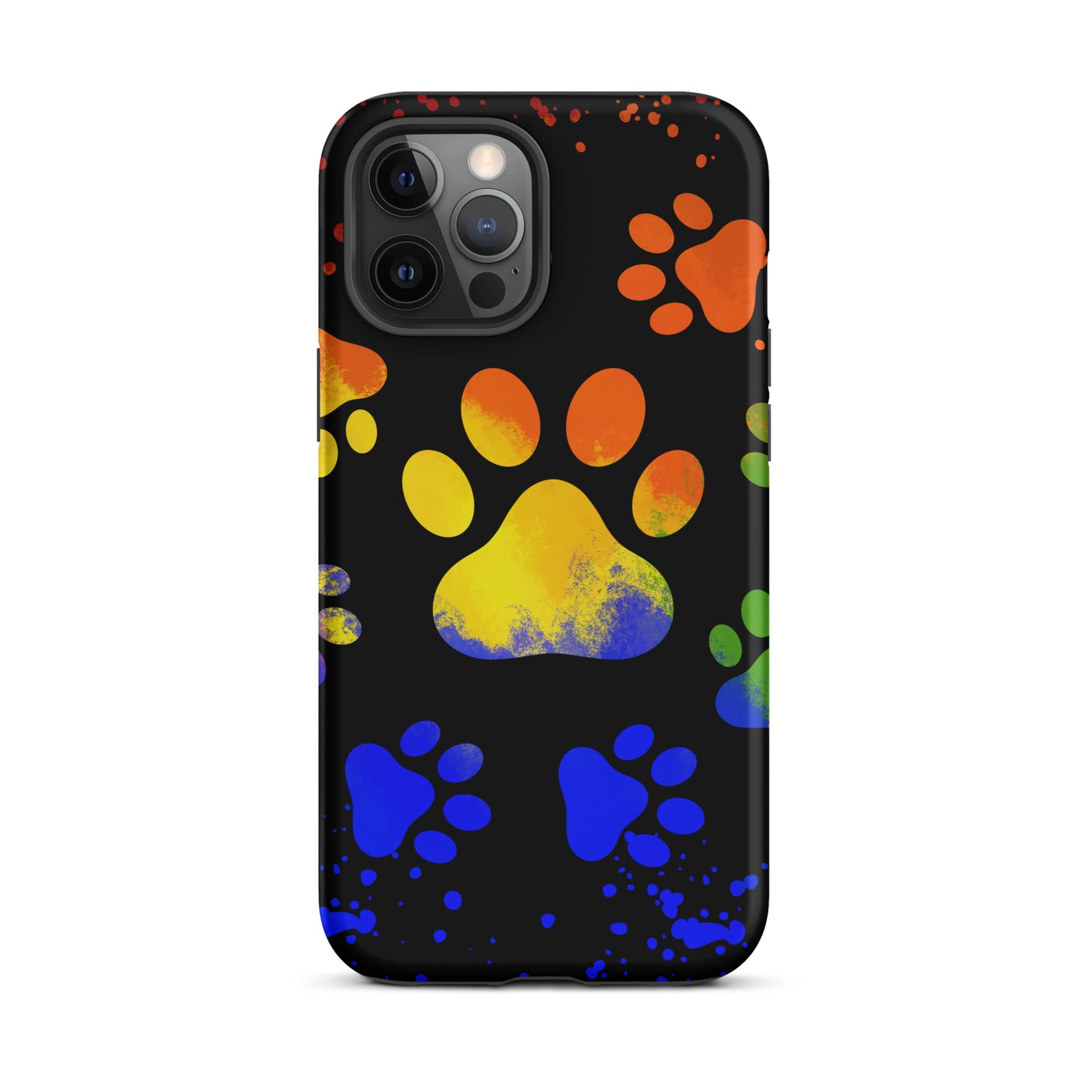 Yellow blue paint spatter dog paw Tough iPhone case