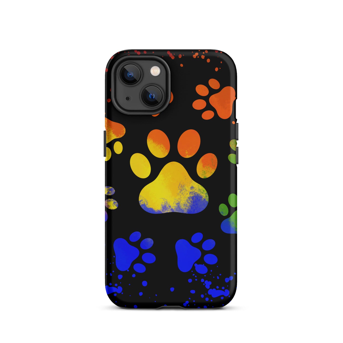 Yellow blue paint spatter dog paw Tough iPhone case