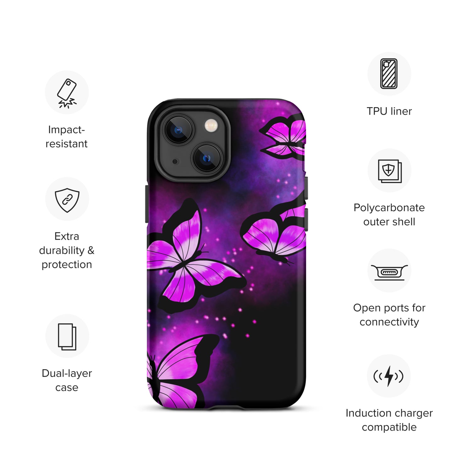 Purple Glow Butterfly Tough iPhone case