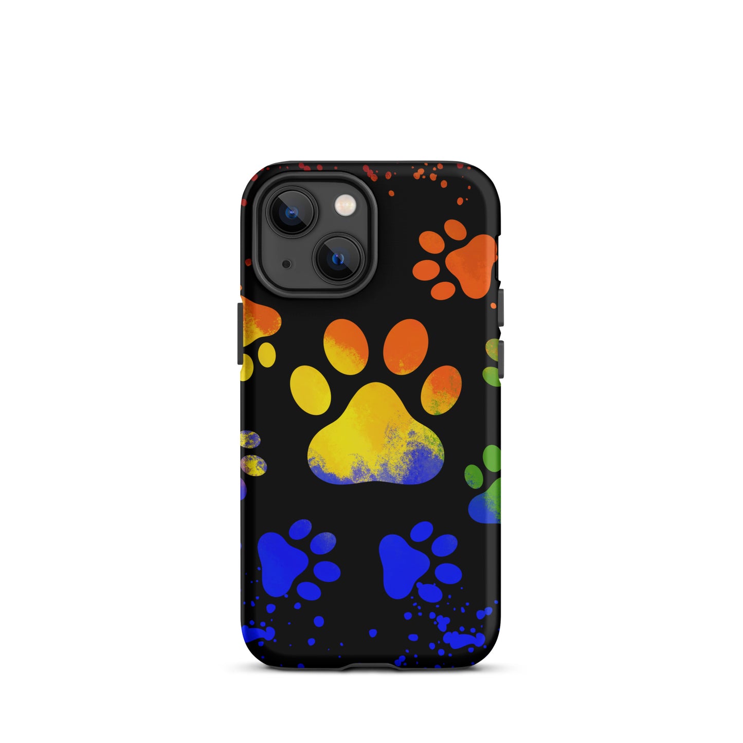 Yellow blue paint spatter dog paw Tough iPhone case