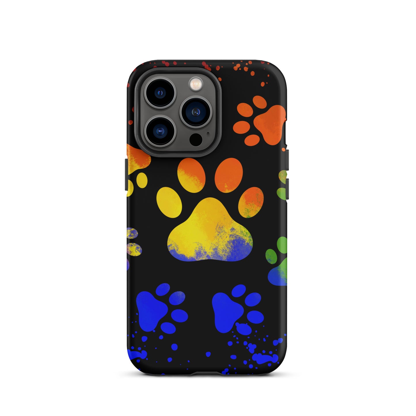 Yellow blue paint spatter dog paw Tough iPhone case