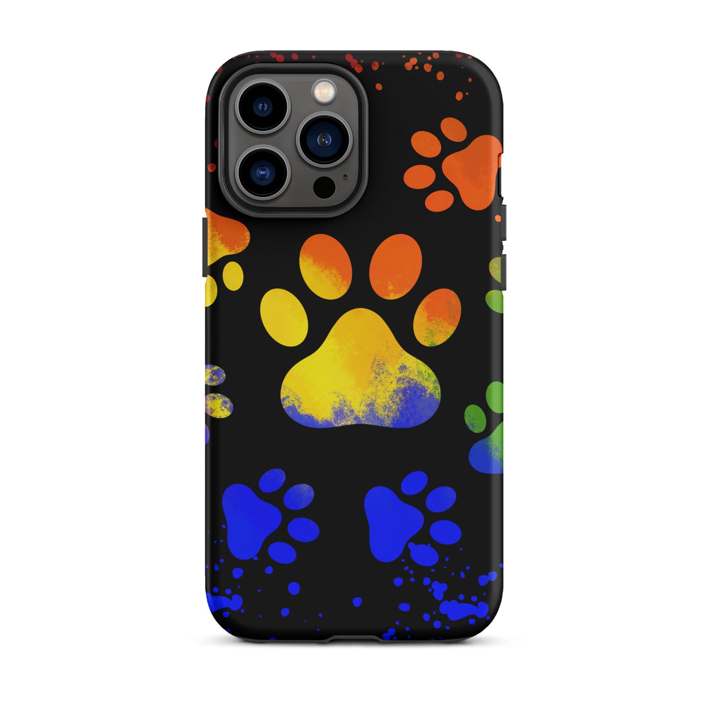 Yellow blue paint spatter dog paw Tough iPhone case